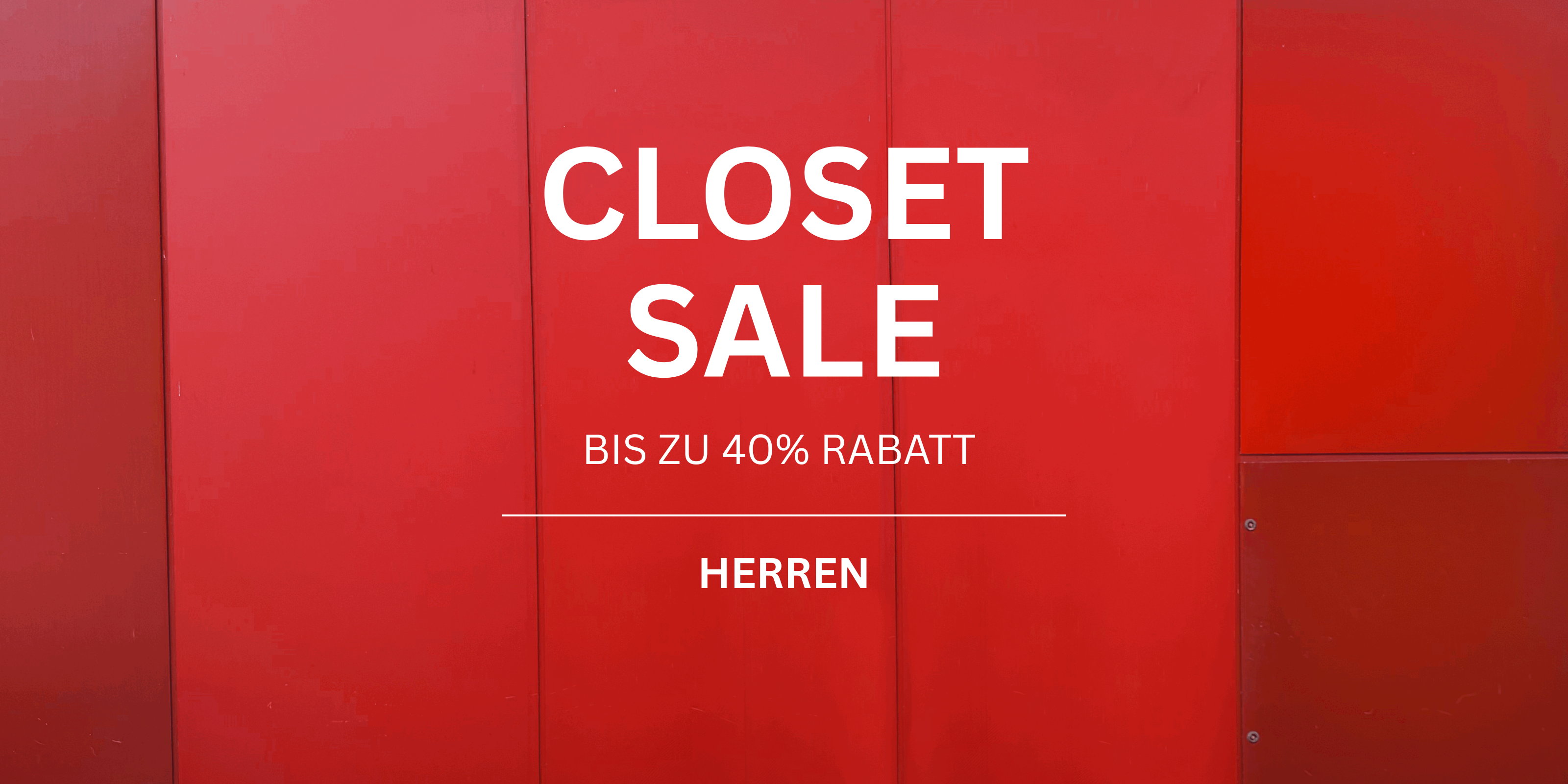 Roter Banner mit der Aufschrift Closet Sale, bis zu 40% Rabatt, Herren.