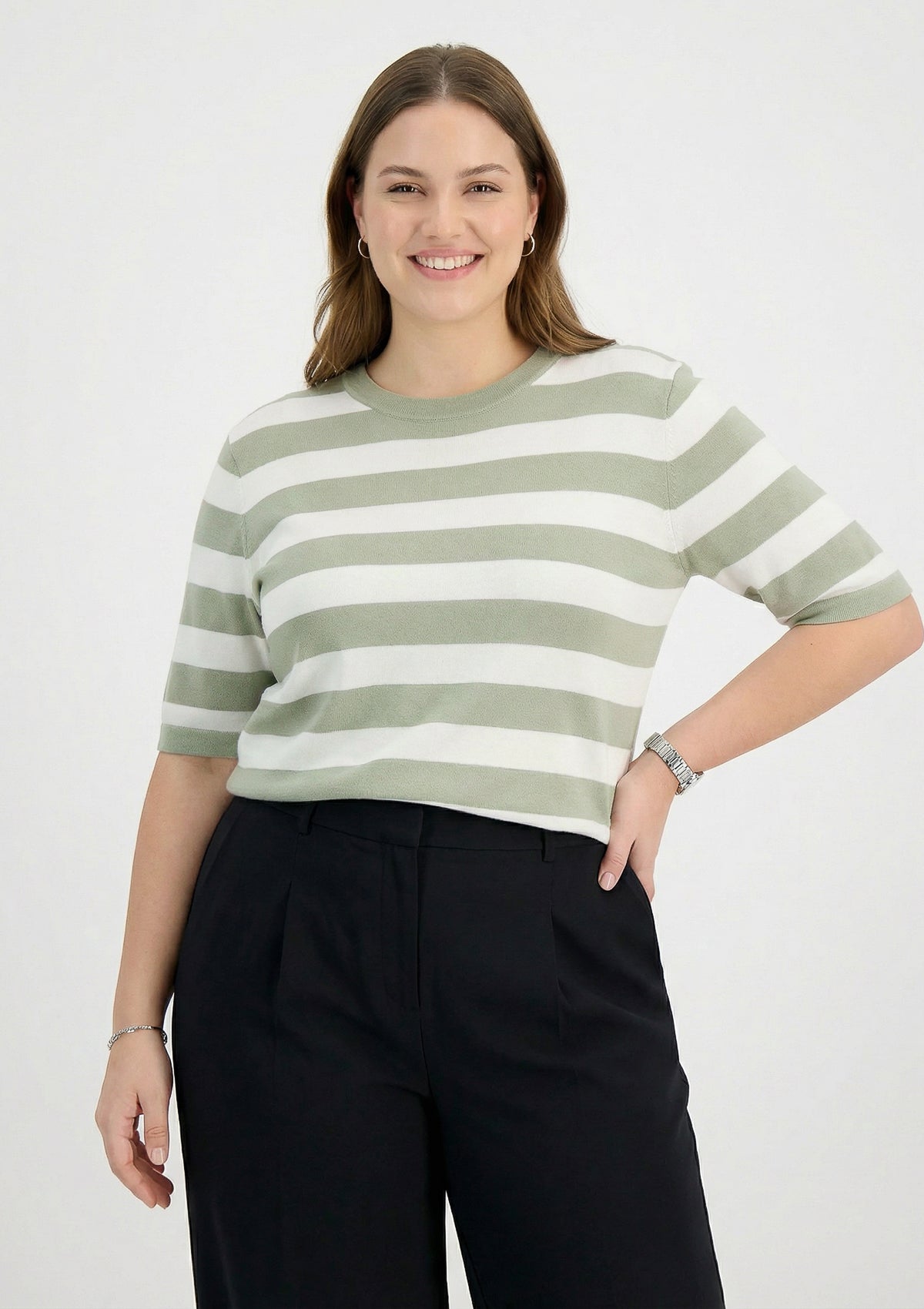 Curvy Top 'Maria' grün, weiß 46