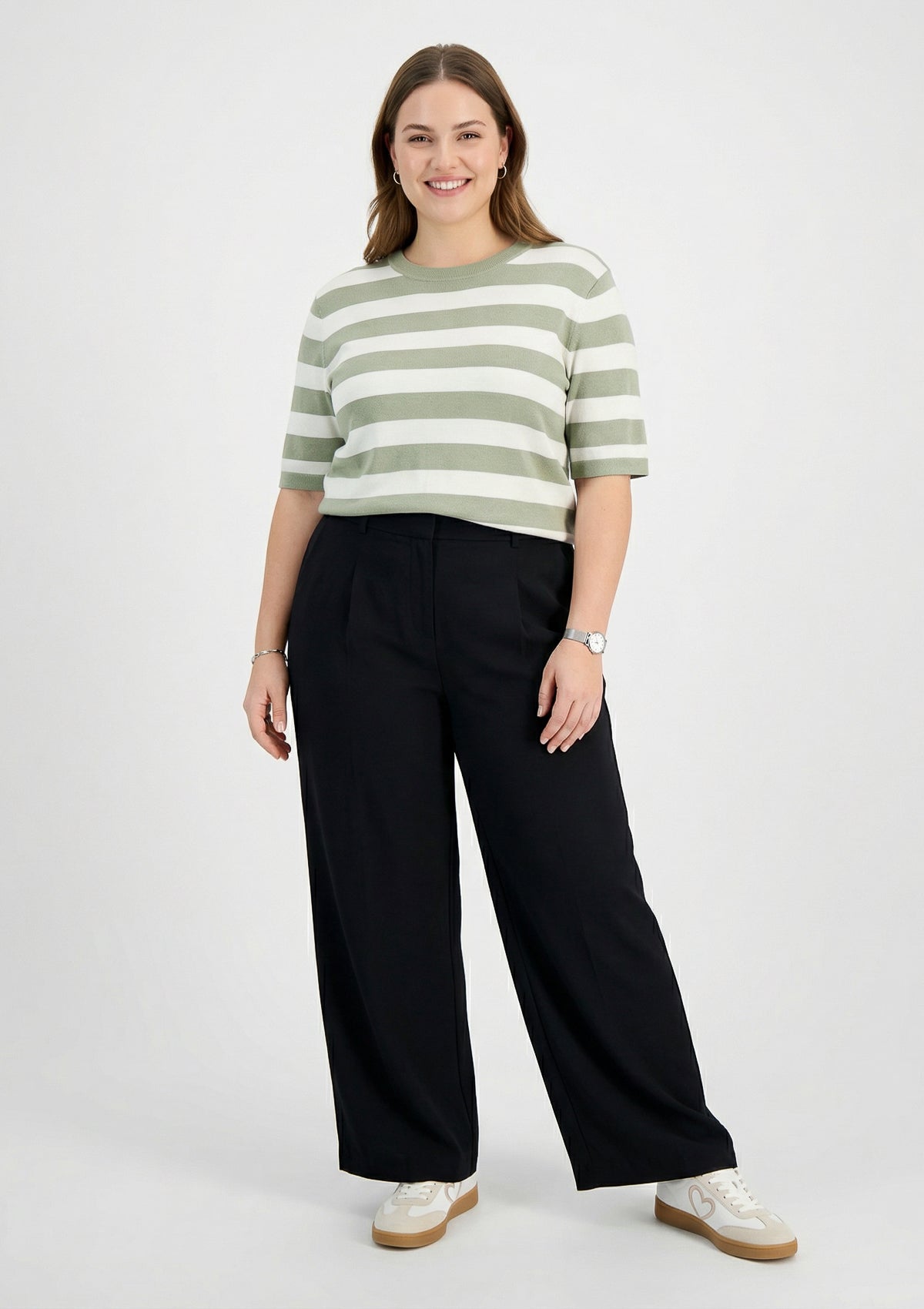 Curvy Top 'Maria' grün, weiß 52